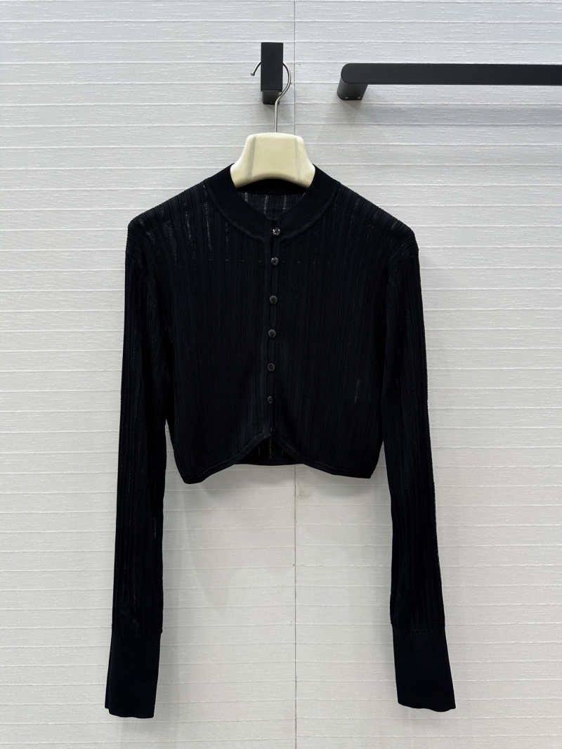 Alaïa Silky Ribbed Knit Ultra-Cropped Cardigan in Black