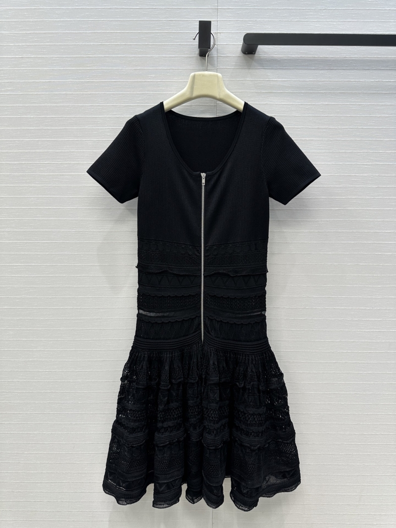Alaïa Premium Knit Ballet-Inspired Open-Work Zipper Dress in Black