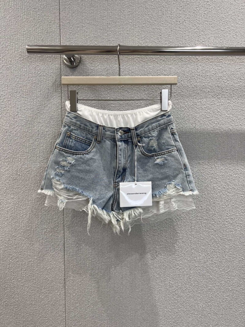 Alexander Wang Faux Two-Piece Lace-Lined Distressed Shorts 