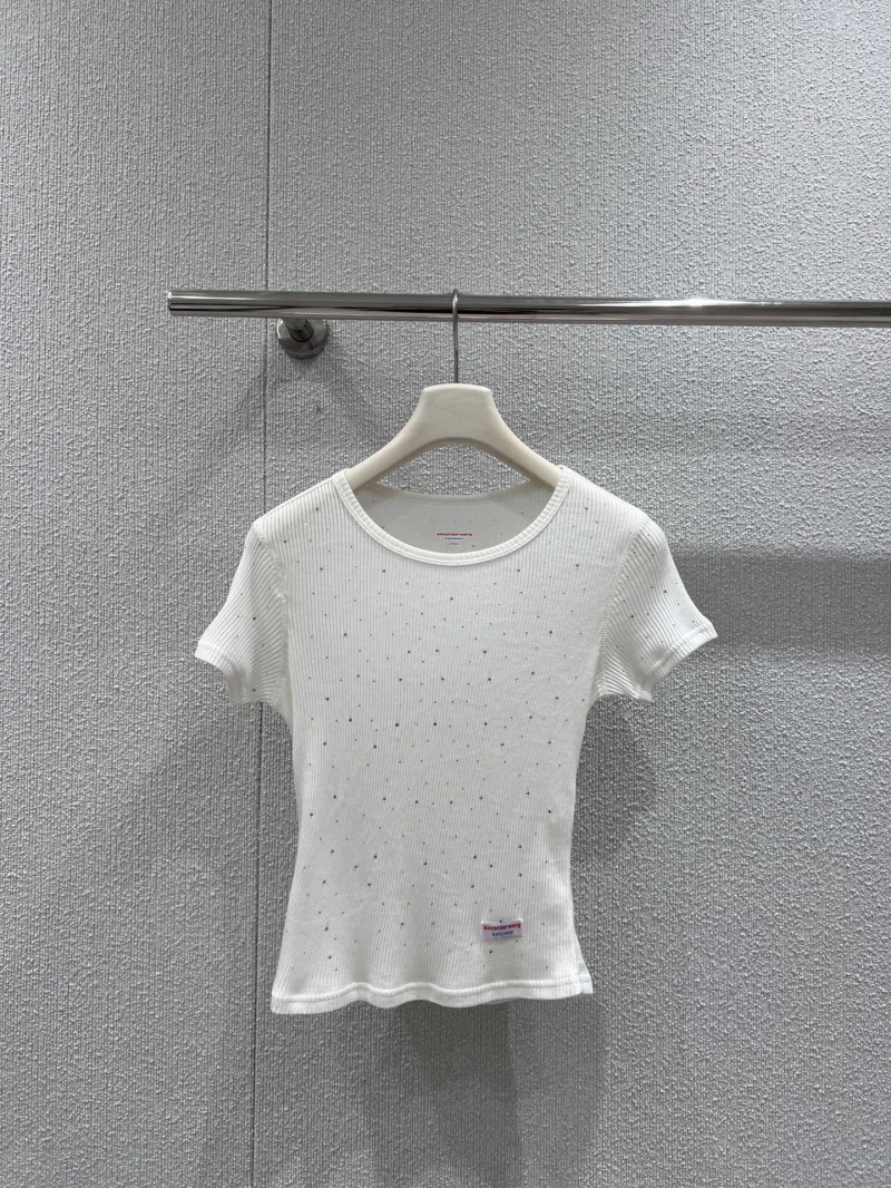 Alexander Wang Spring/Summer Rhinestone Ribbed Short Sleeve T-Shirt - White Luxe Edition