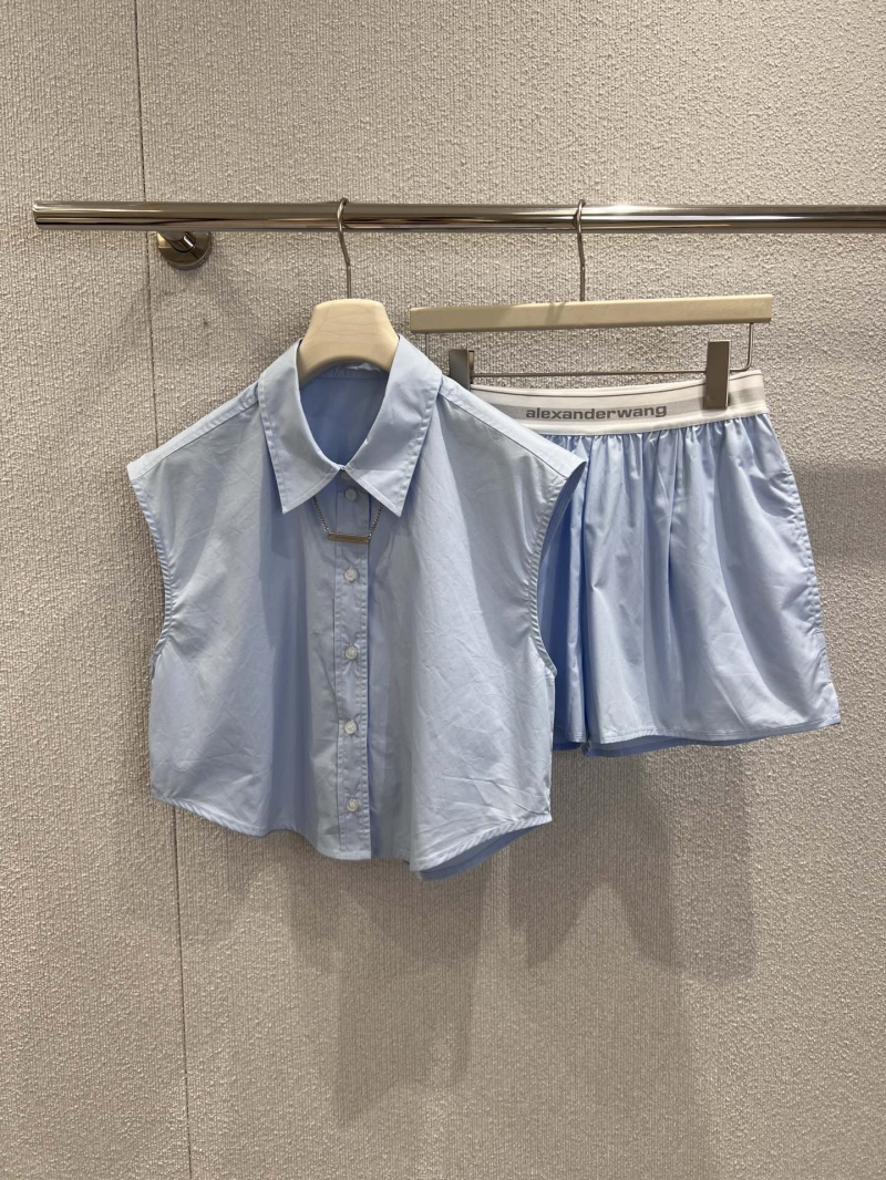 Alexander Wang Spring/Summer 2025 Sleeveless Shirt & Shorts Set in Light Blue - Exclusive Luxe Edition