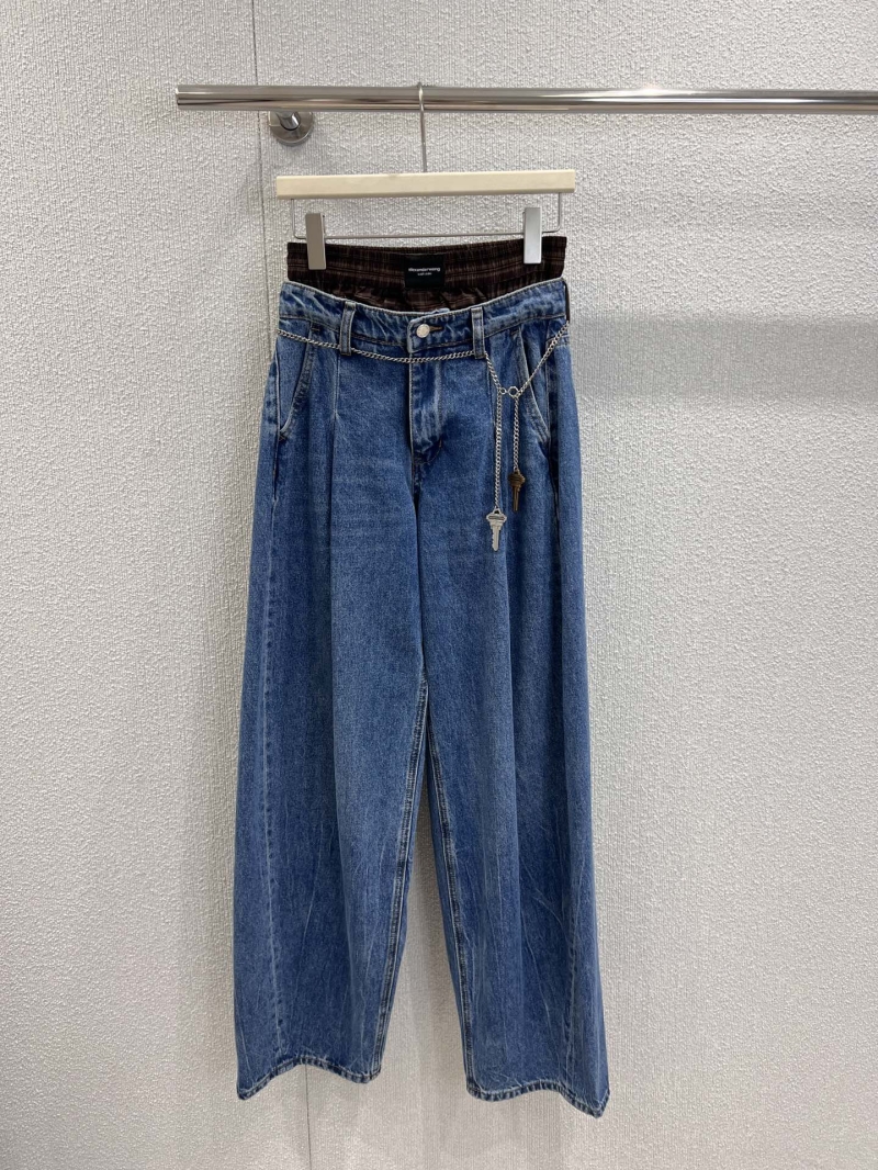 Alexander Wang 25FW Early Fall Keychain Spliced Curved Denim Jeans - Exclusive Design