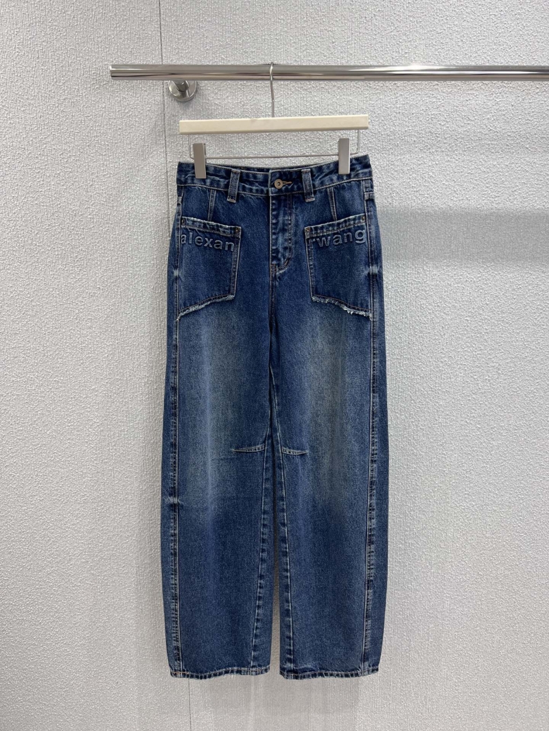 Alexander Wang Early Fall 25FW Retro Embossed Letter Double Pocket Curve Knife Denim Pants - Medium Wash Blue
