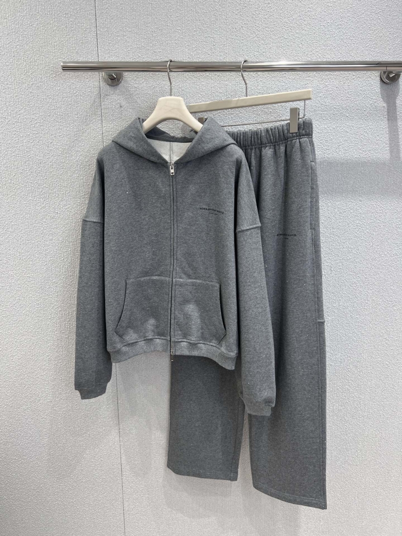Alexander Wang Luxe Full Zip Hoodie and Trousers Set in Sophisticated Grey with Dazzling Diamond Accents