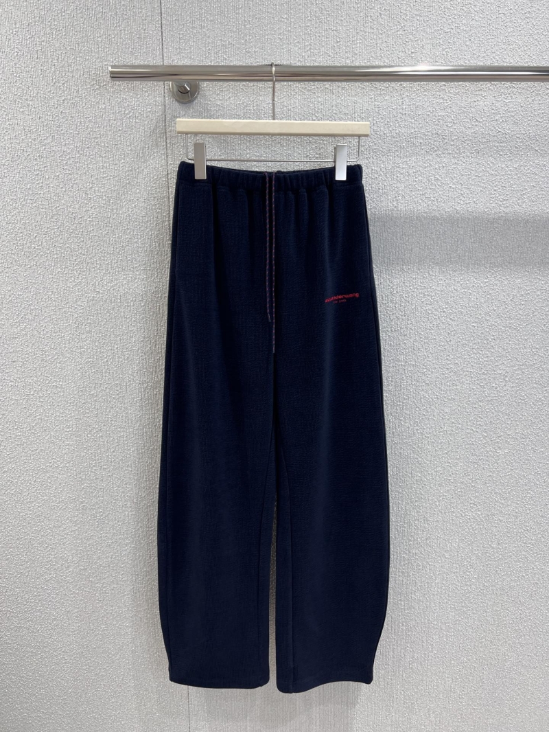 Alexander Wang Logo Embroidered Corduroy Wide-Leg Sweatpants in Deep Navy Blue - Relaxed Fit, Elastic Waist, Streetwear Luxury