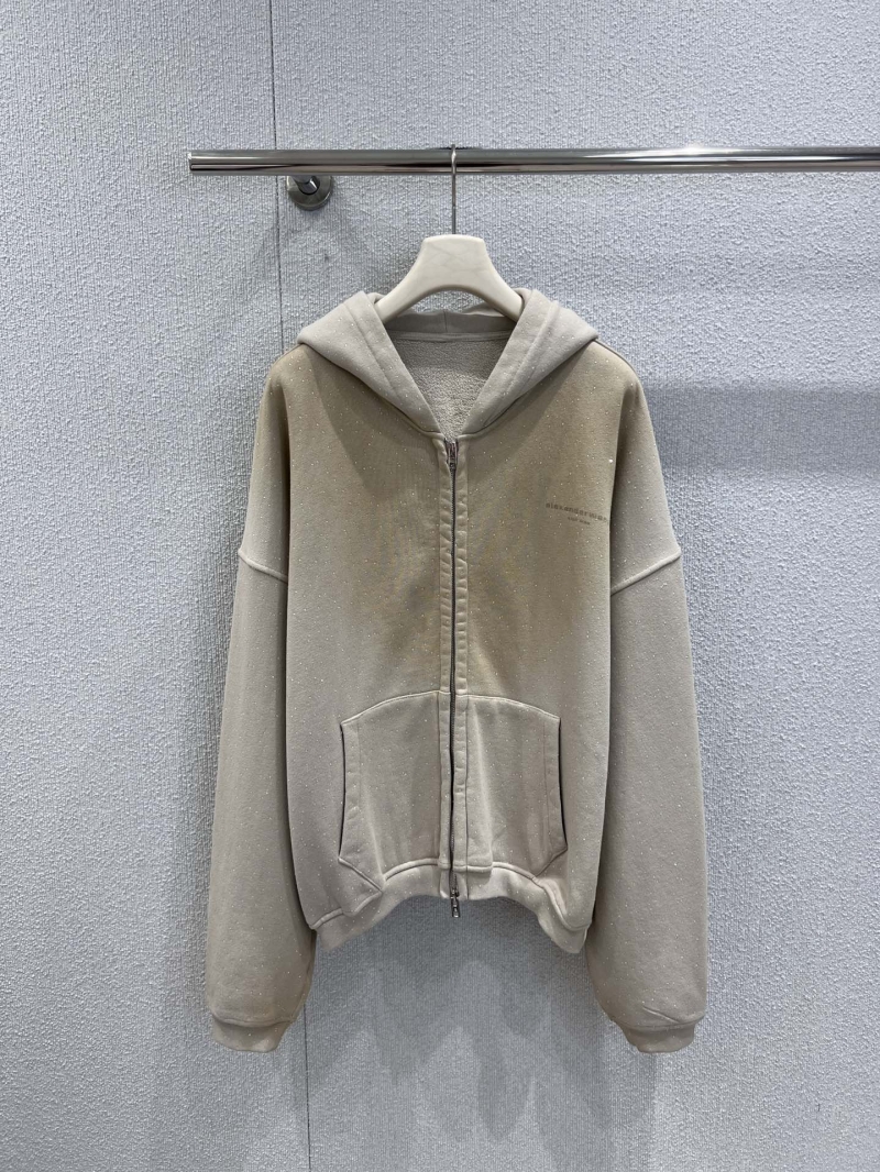 Alexander Wang Opulent Diamond Dust Zip Hoodie and Wide-Leg Tracksuit Set in Muted Khaki | Oversized Fit, Fleece Lined, Signature Streetwear