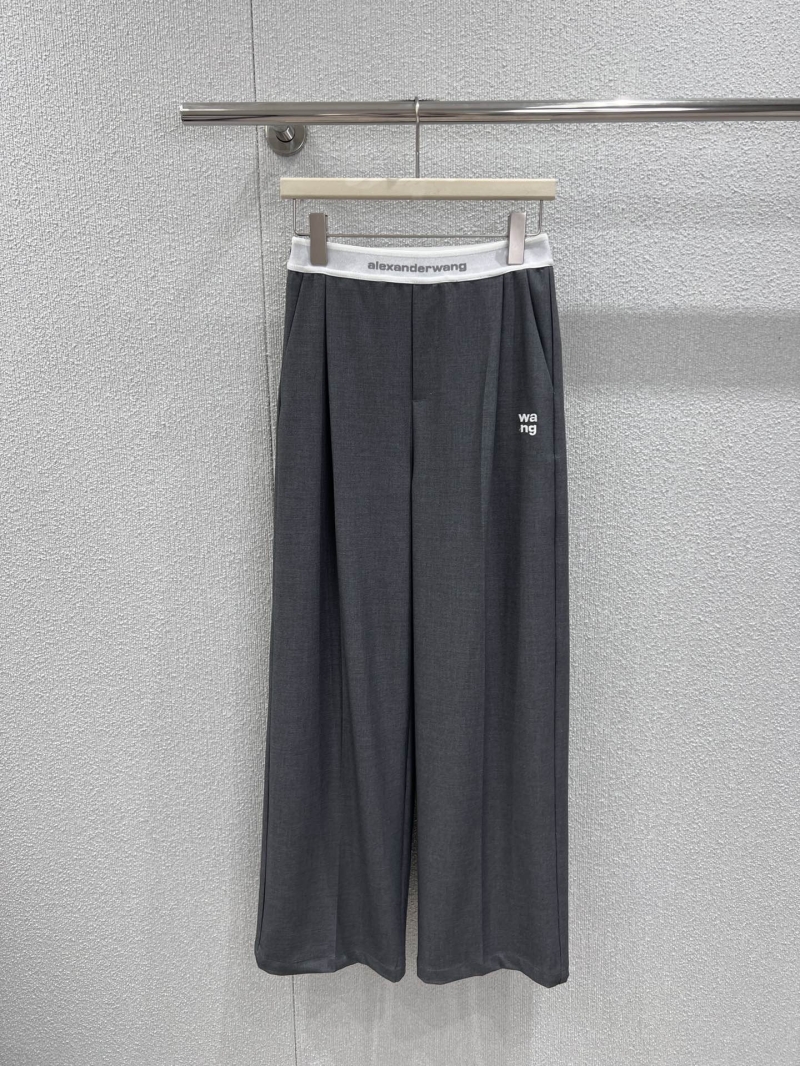 Alexander Wang Logo Elastic Waist Charcoal Gray Wide-Leg Trousers