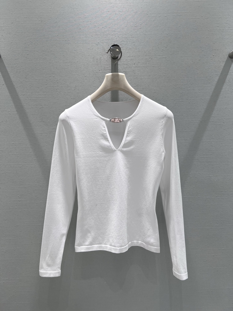 Alexander Wang Minimalist V-Neck Keyhole Knit Top in White - Exquisite Slim-Fit Long Sleeve