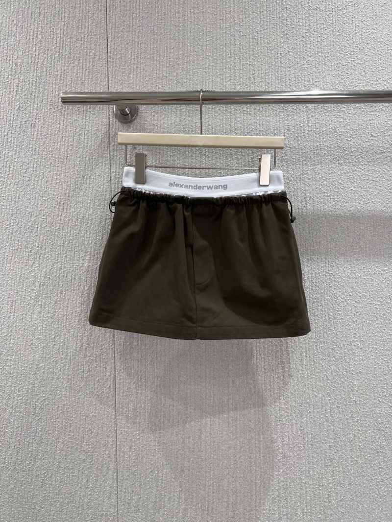 Alexander Wang Logo Elastic Waist A-Line Mini Skirt in Dark Olive