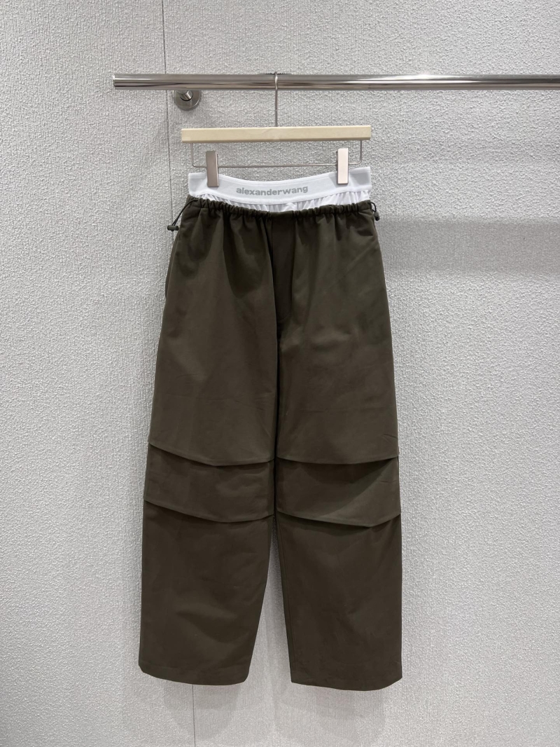 Alexander Wang Signature Tiered Wide-Leg Utility Pants in Dark Olive-Brown