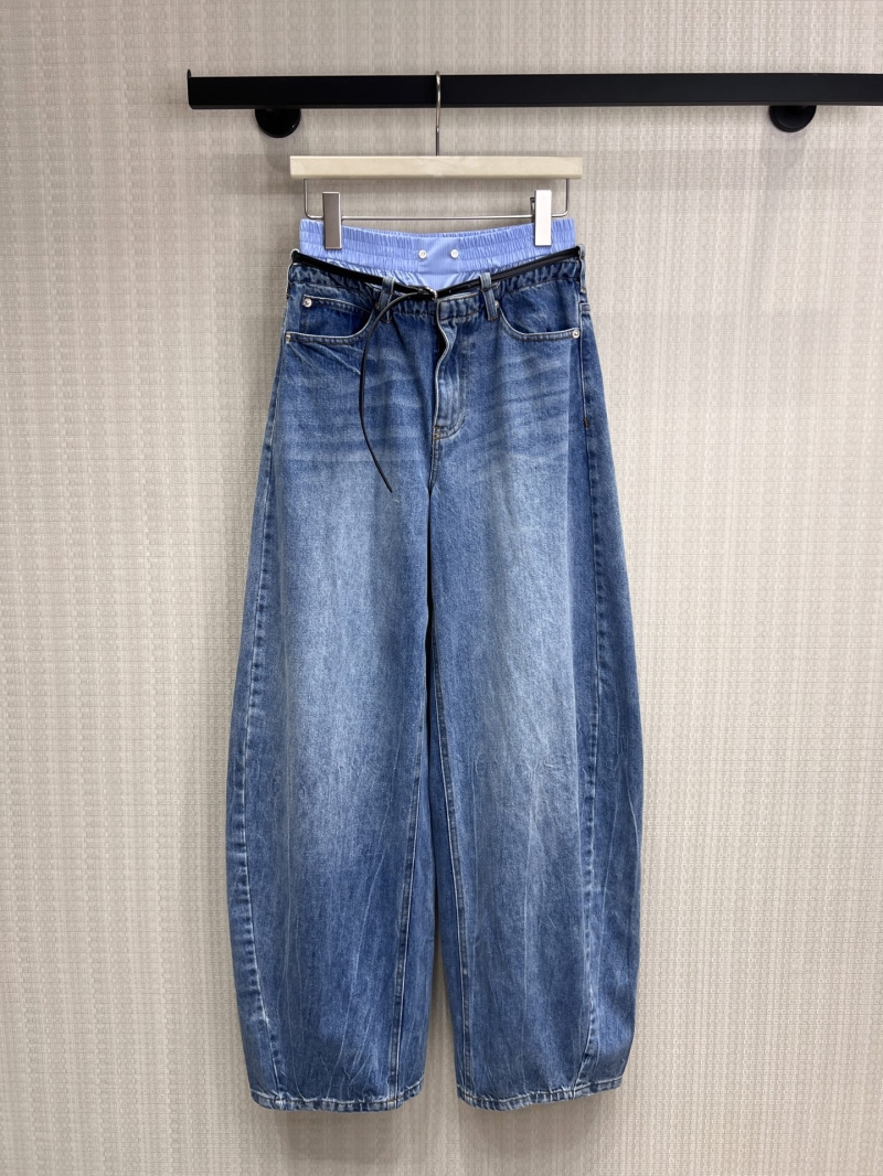 Alexander Wang Double-Waistband Oversized Wide-Leg Jeans in Vintage Blue