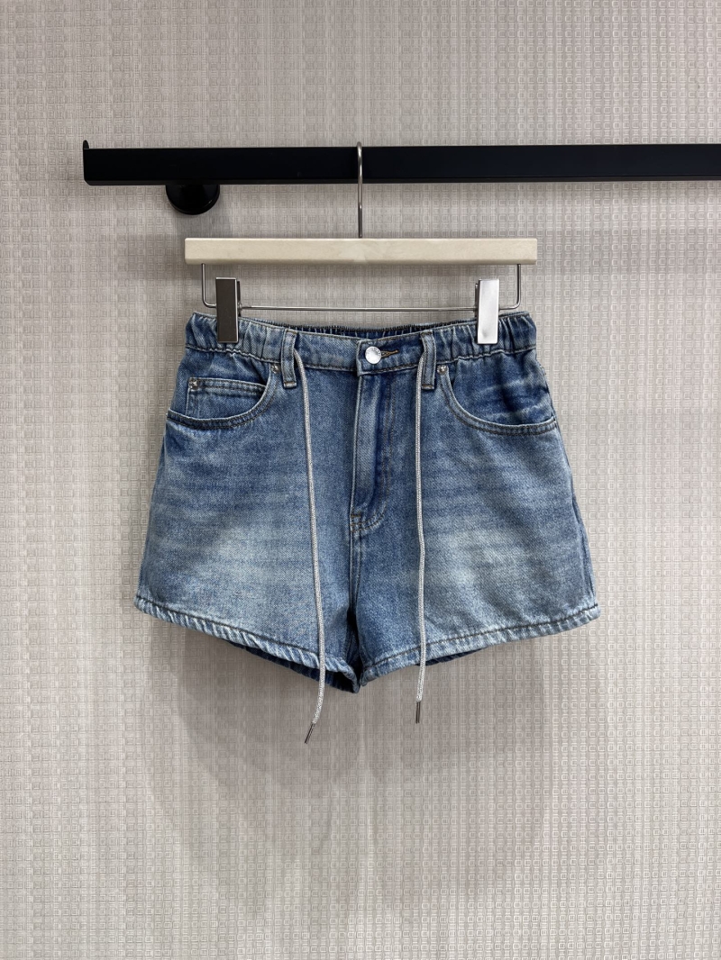 Alexander Wang Distressed Drawstring Denim Shorts in Washed Blue - High-Waisted Relaxed Fit Modern Edgy Luxury Streetwear