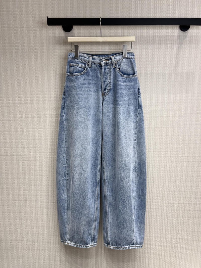 Alexander Wang High-Waisted Distressed Wide-Leg Barrel Jeans in Stone Wash Blue