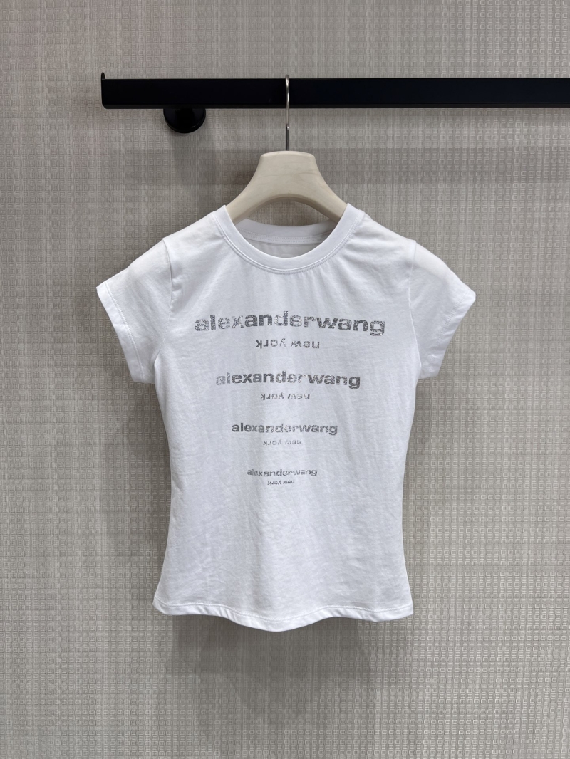 Alexander Wang Rhinestone Stacked Logo Slim Fit Short Sleeve T-Shirt in White