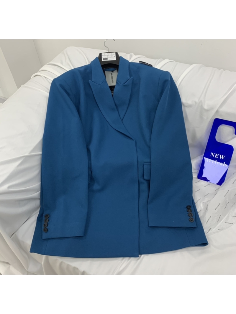 Balenciaga Unisex Lake Blue Oversized Runway Blazer with Shoulder Logo - Luxury Wool Blend Tailoring for Men and Women