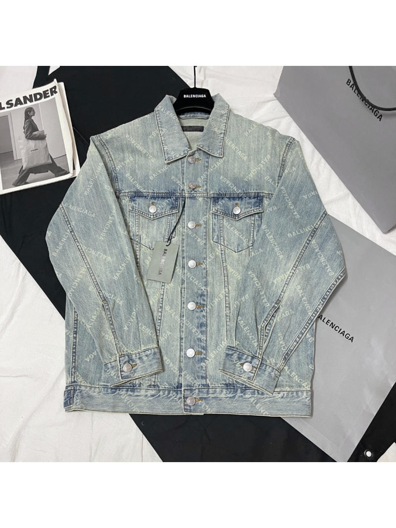 Balenciaga Signature Monogram Denim Trucker Jacket - Light Wash Vintage Blue