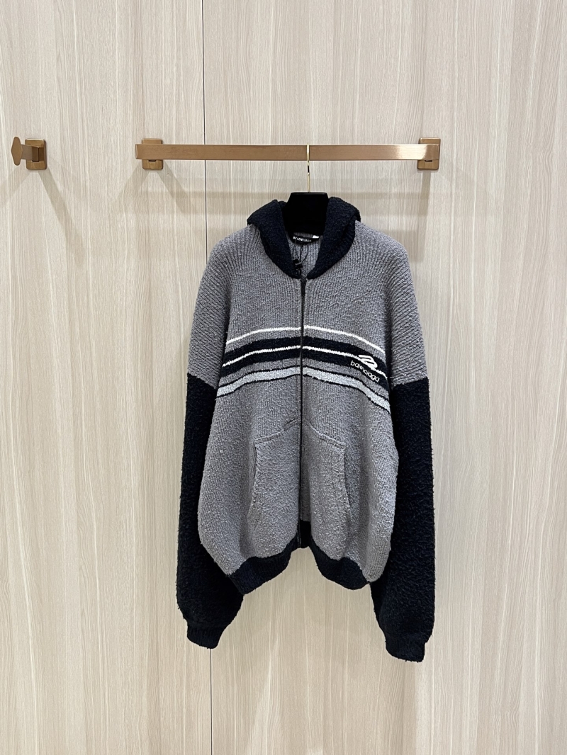 Balenciaga Hybrid Knit Zip-Up Hoodie in Black and Gray - Oversized 3B Logo Jacket