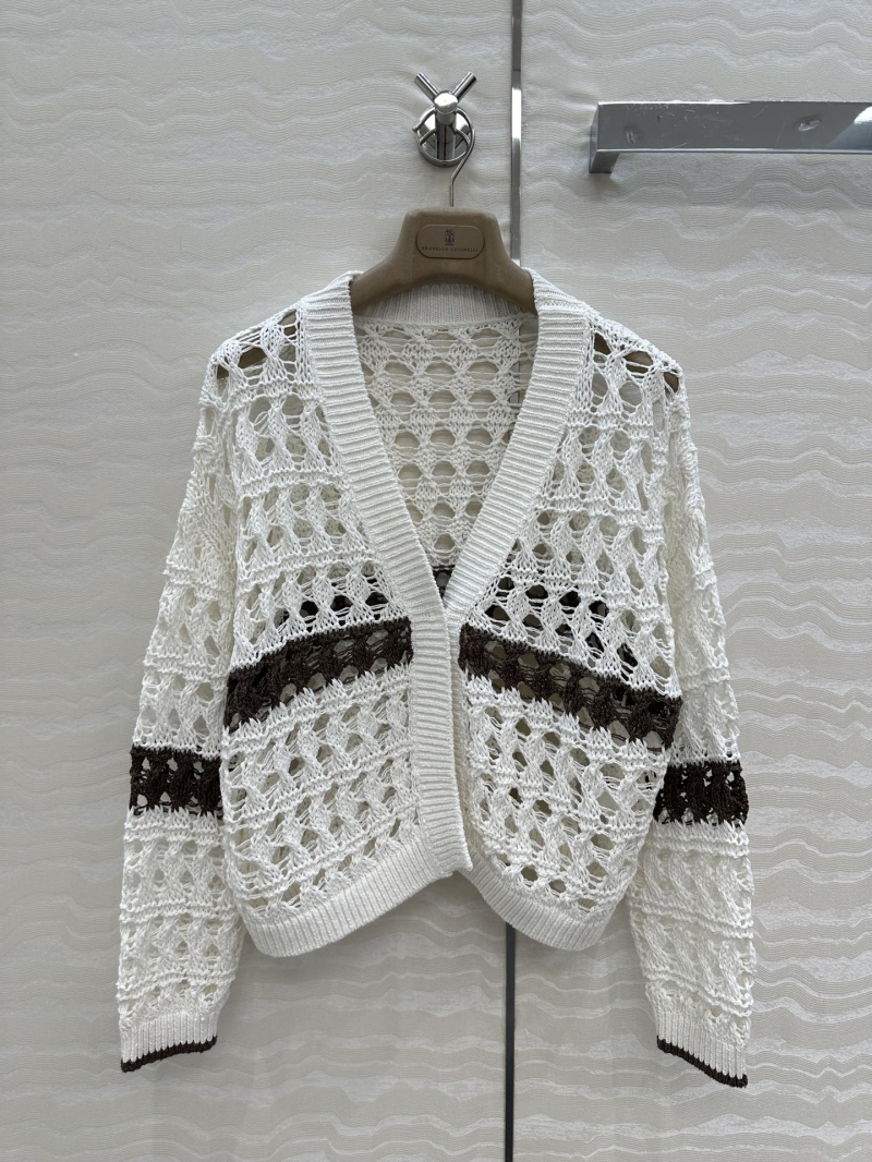 Brunello Cucinelli Luxe Linen-Cotton Hollow-Out Cardigan - Elegant Old Money Style