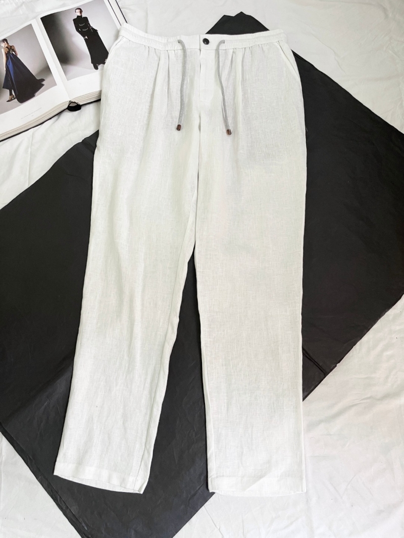 Brunello Cucinelli White Drawstring Linen Pants - Luxe Casual Elegance