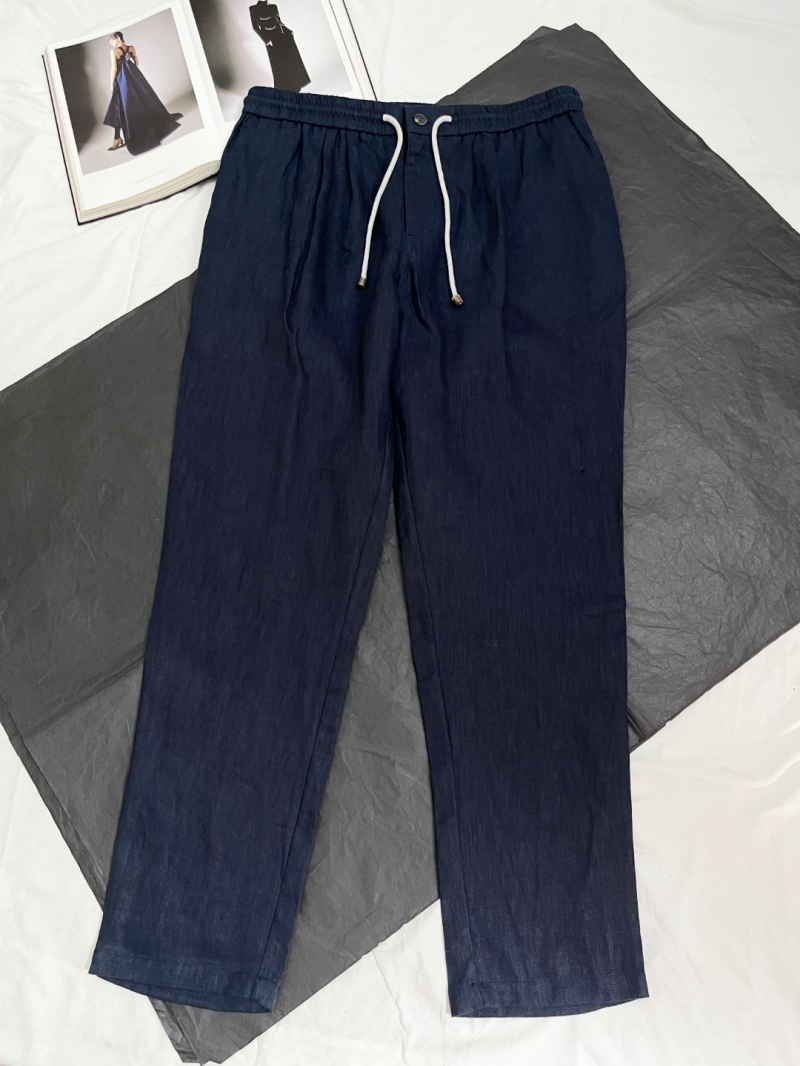Brunello Cucinelli Navy Drawstring Linen Trousers - Luxe Comfort