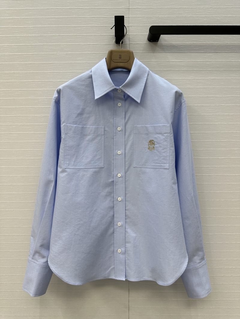 Brunello Cucinelli Luxe Oxford Cotton Old Money Shirt - Embroidered Badge