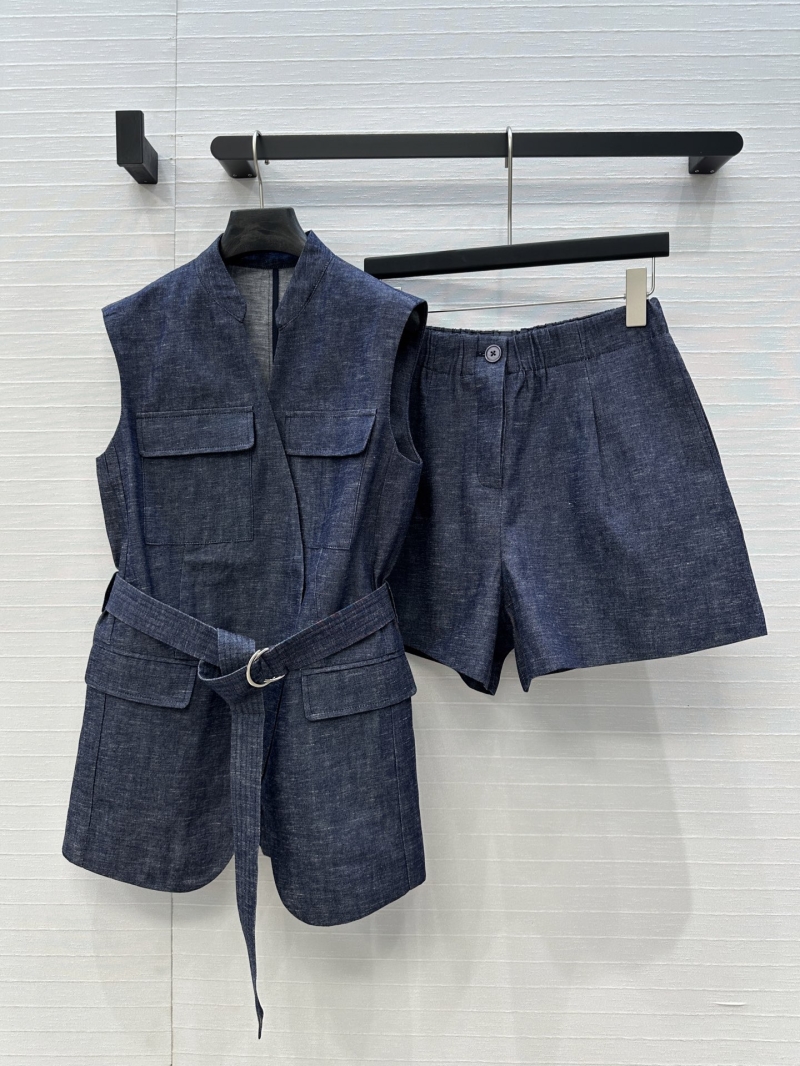 Brunello Cucinelli Luxe Linen-Cotton Denim Vest Set