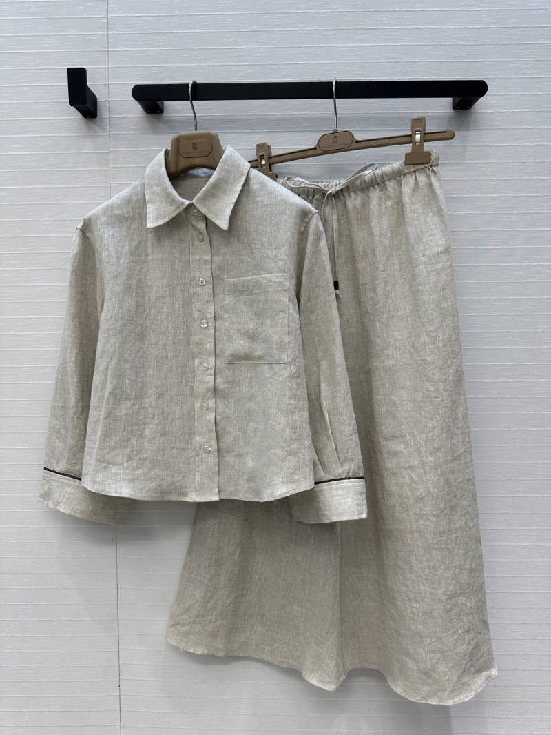 Brunello Cucinelli Linen Set - Artistic Girl Luxe H-Shirt & A-Line Skirt