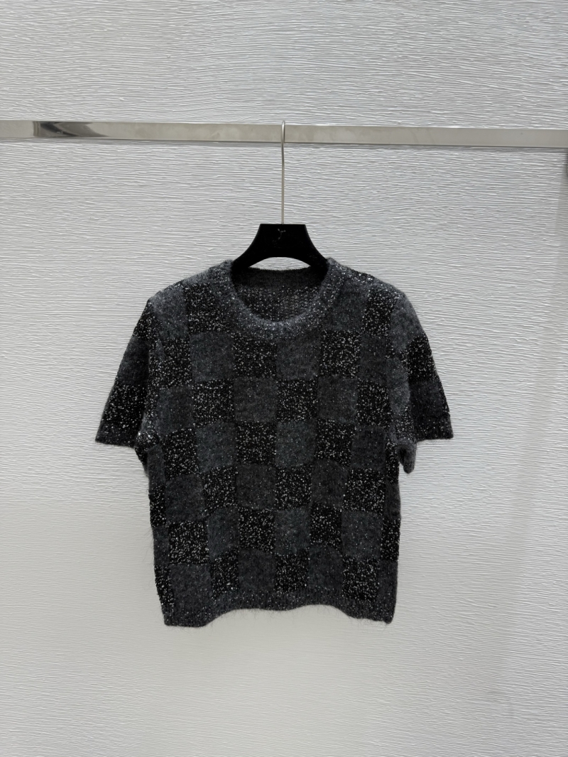 Brunello Cucinelli Luxe Mohair Wool Plaid Sequin Knit Top