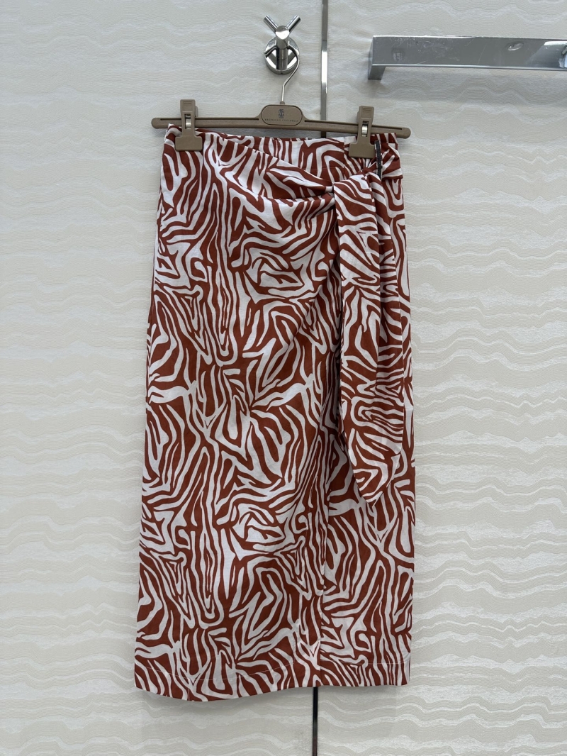 Brunello Cucinelli Exclusive Luxe Zebra Print Wrap Skirt in Deep Red - 100% Imported Silk Cotton