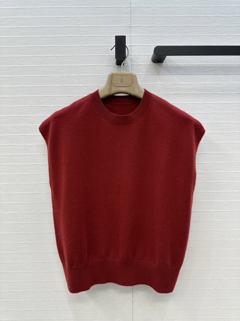 Brunello Cucinelli Exclusive High-Intelligence Cashmere Knit Vest with Copper Chain Detail