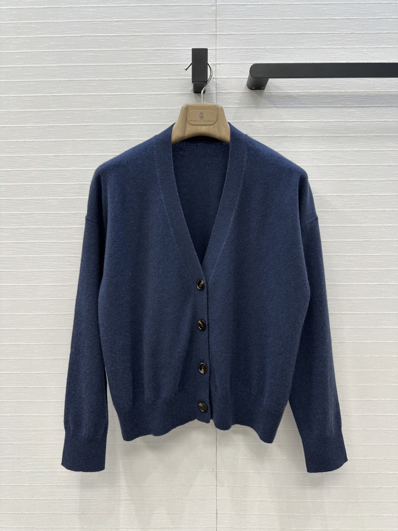 Brunello Cucinelli Exclusive High-Sense Casual V-Neck Cashmere Cardigan in Navy Blue