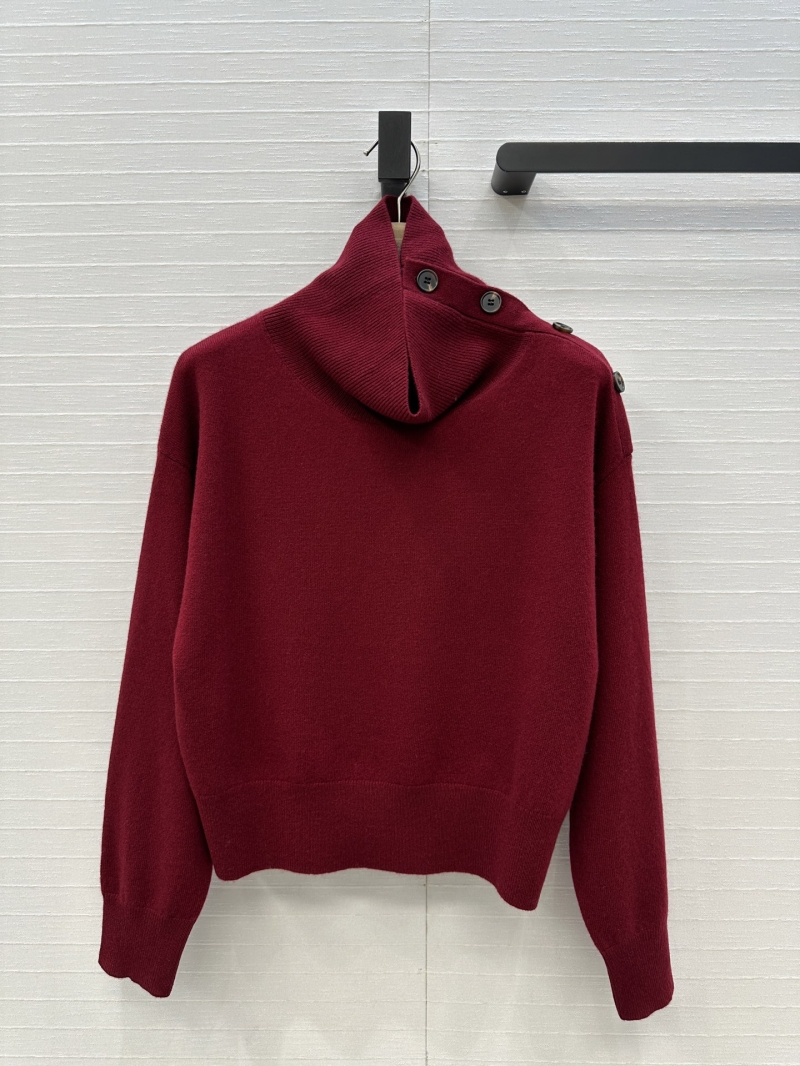 Brunello Cucinelli Exclusive High Neck Single-Button Shoulder Detail Cashmere Sweater in Wine Red