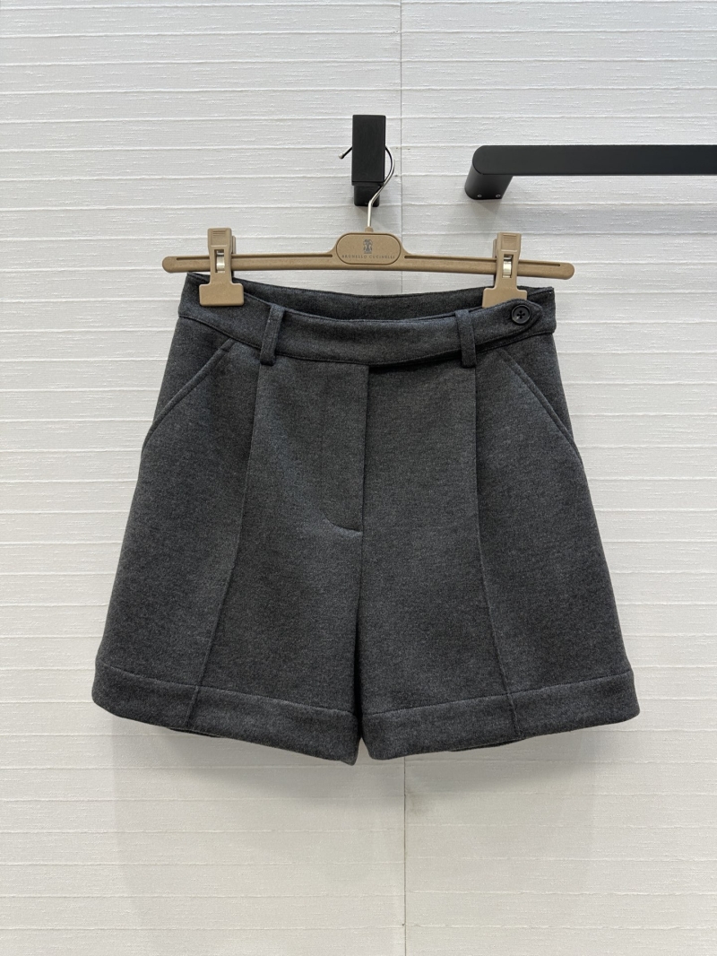 Brunello Cucinelli BC25 Tennis Collection Grey Shorts | Pleated Mid-Rise Straight Leg