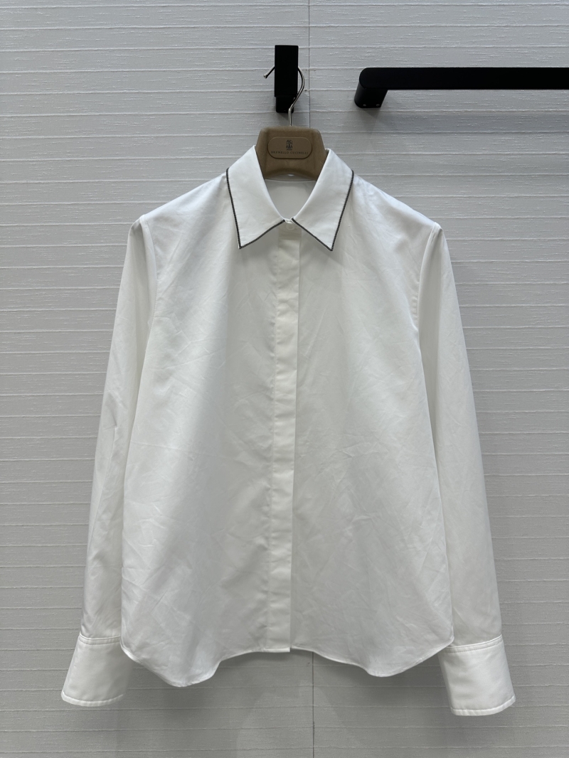 Brunello Cucinelli Exclusive White Shirt with Copper Chain Detail - Italian Luxury Essential