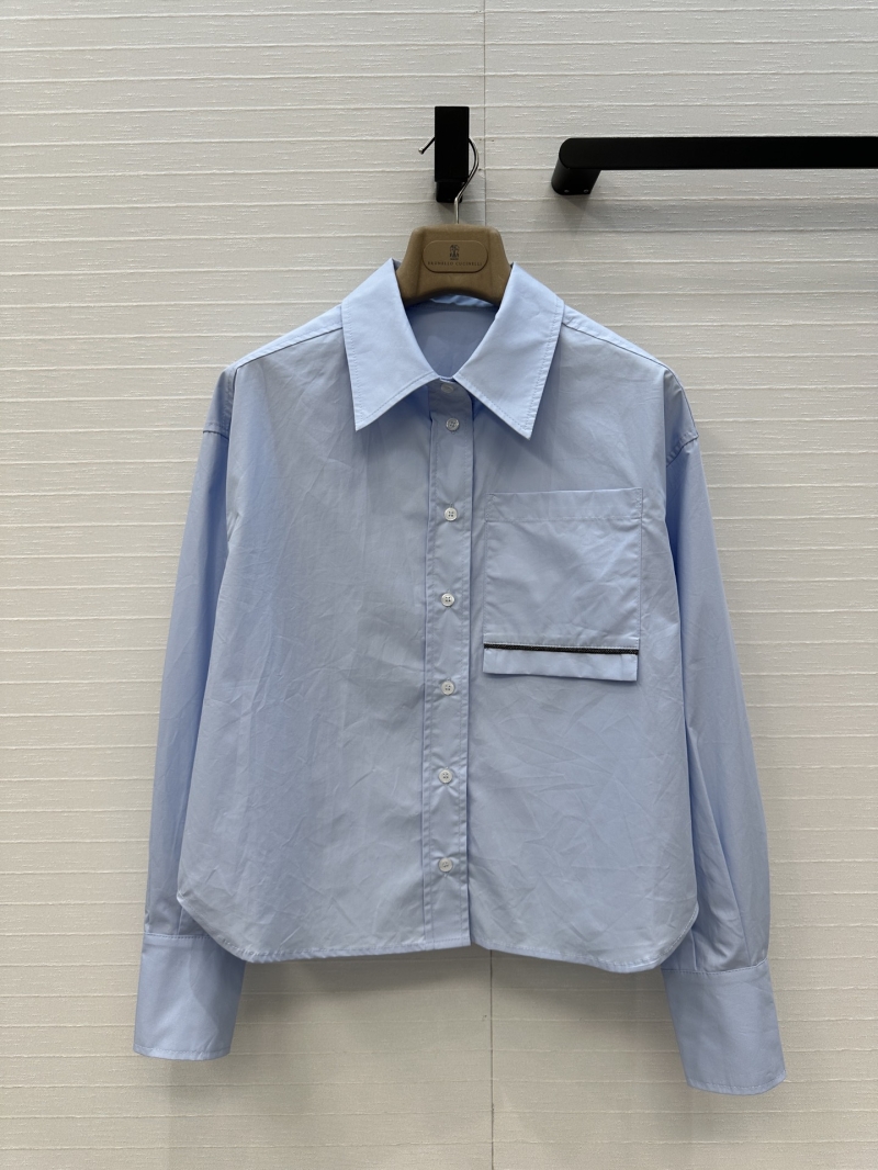 Brunello Cucinelli Luxe Short Sleeve Shirt with Copper Chain Detail