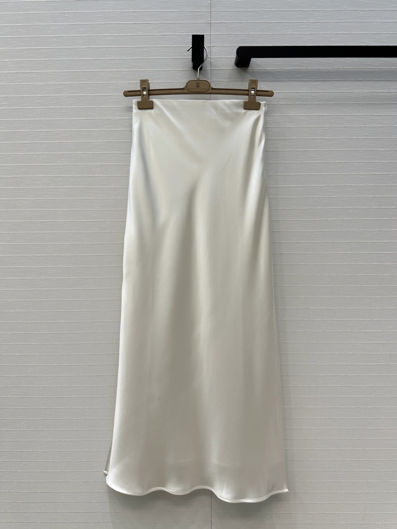 Brunello Cucinelli Exclusive Luxe High-Waist Midi Skirt in White - Minimalist One-Piece Design with Slit Detail
