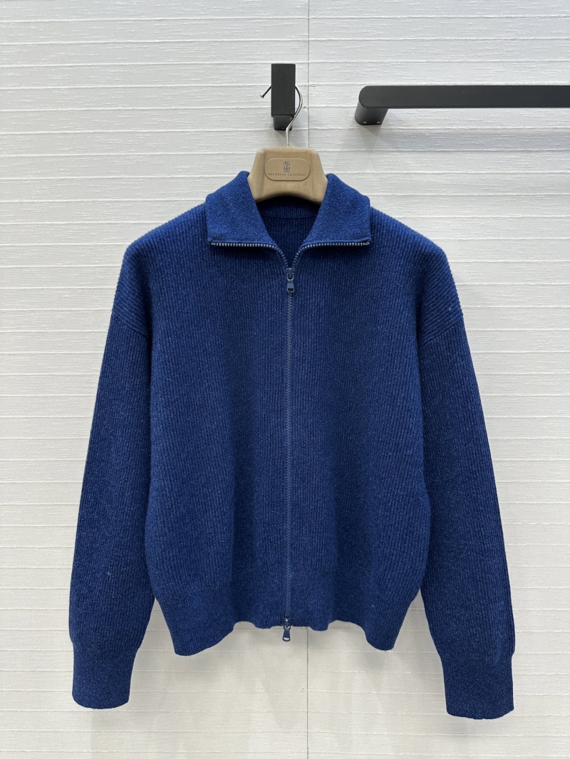 Brunello Cucinelli Exclusive Cashmere Zip-Up Knit Jacket with Silver Thread Detailing