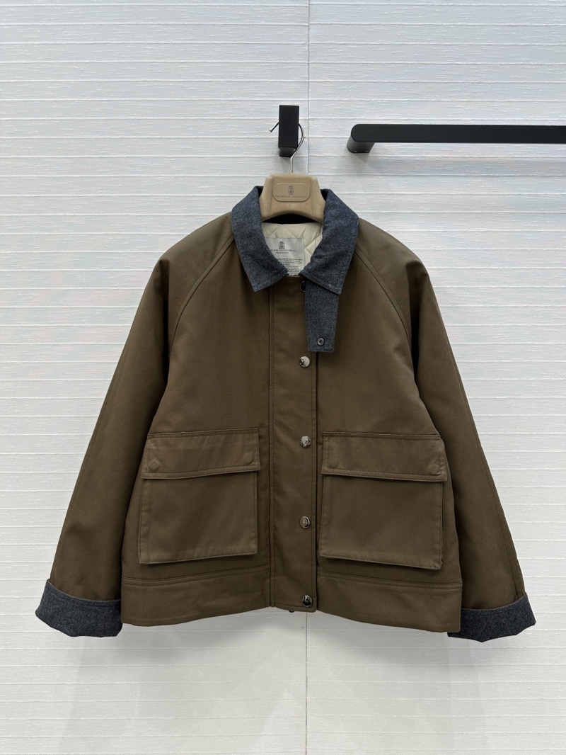 Brunello Cucinelli Luxe Wool-Blend Jacket with Copper Chain Detail