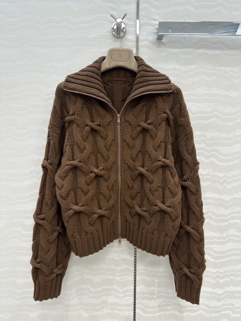 Brunello Cucinelli Exclusive Luxe Cashmere Crochet Coat in Caramel - Italian High Fashion
