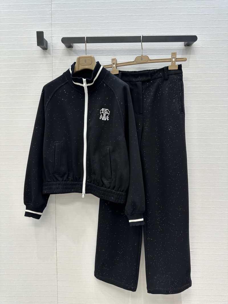 Brunello Cucinelli BC Long-Termism Embroidered Badge Zip-Up Hoodie and Elastic Waist Tapered Pants Set
