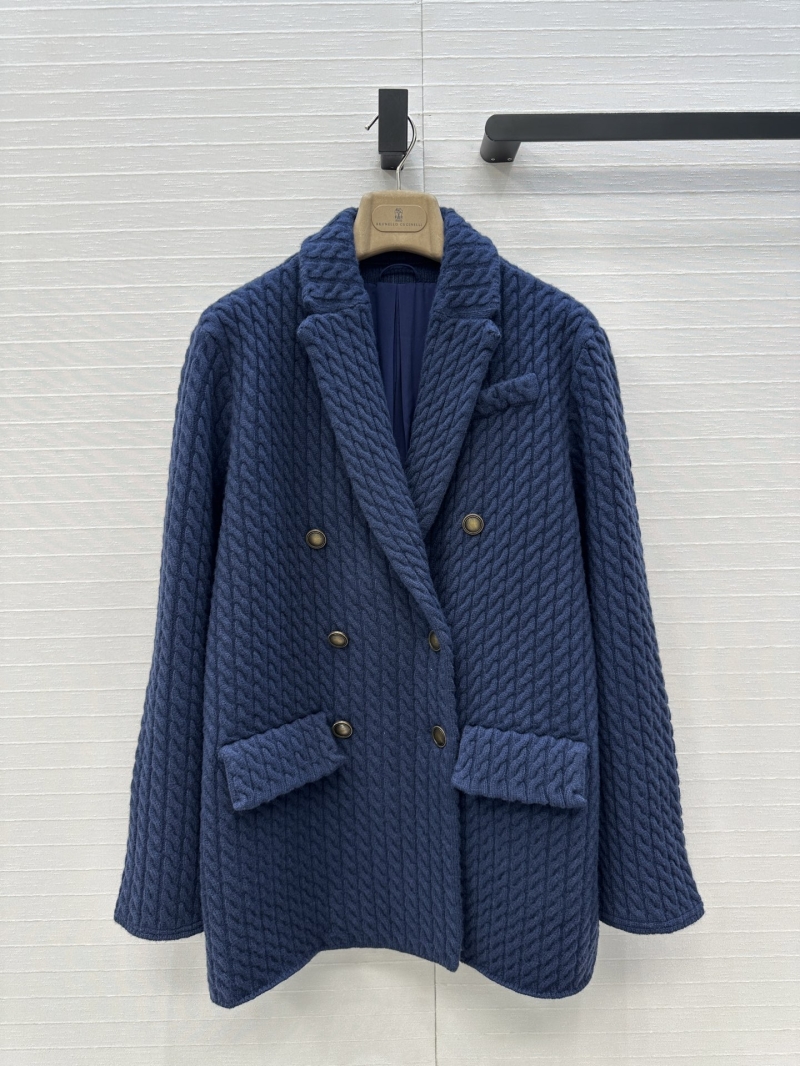 Brunello Cucinelli Blue Cable-Knit Cashmere Blazer: Heritage-Inspired Luxury with Metallic Accents