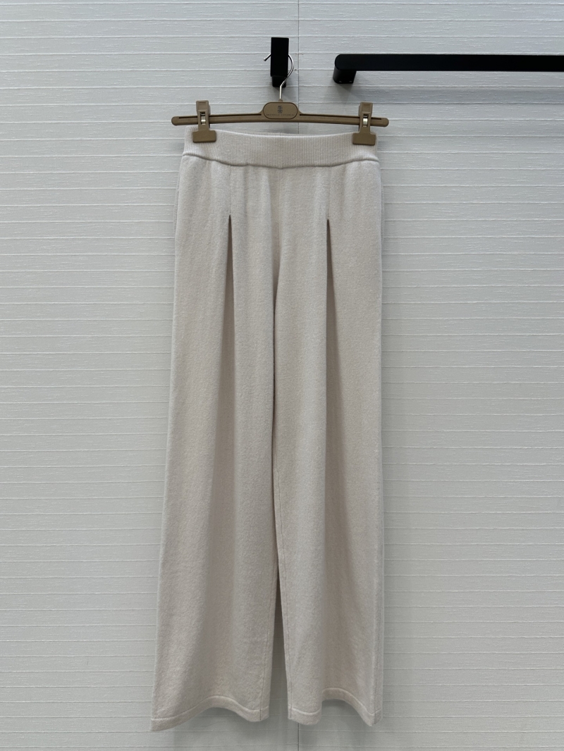 Brunello Cucinelli Exclusive Luxury Cashmere Knit Trousers in Off-White - Classic Elegant Straight Leg Design