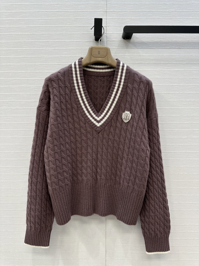 Brunello Cucinelli Tennis Capsule Collection Logo-Embellished Cashmere Sweater in Classic V-Neck