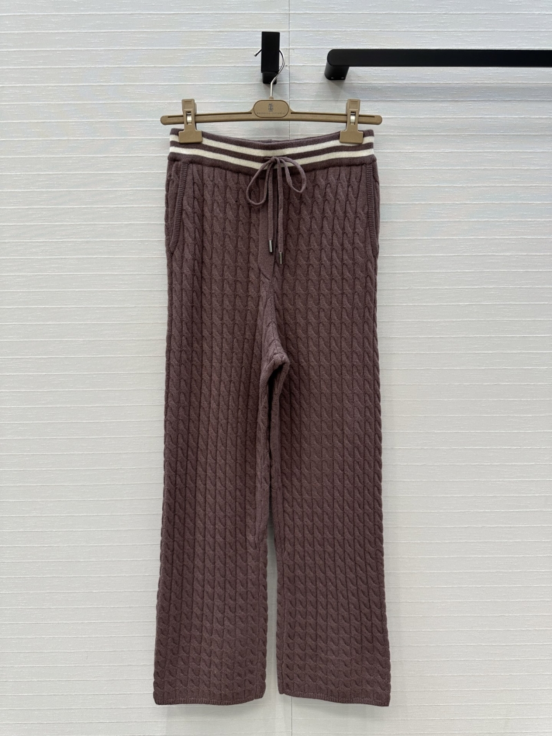 Brunello Cucinelli Cashmere Elastic-Waist Long Pants in Tennis Capsule Striped Design