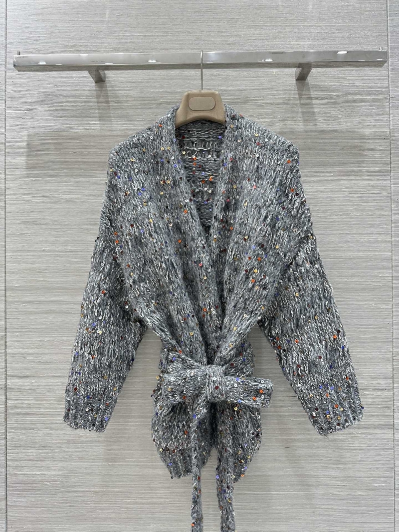 Brunello Cucinelli Exclusive Limited Edition Knitted Cardigan with Embellished Beading in Gray