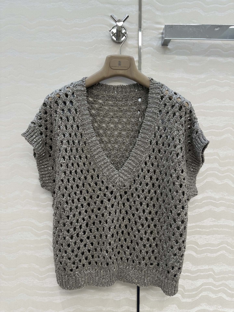 Brunello Cucinelli Exclusive Embroidered Lace V-Neck Vest – Italian Minimalist Luxury