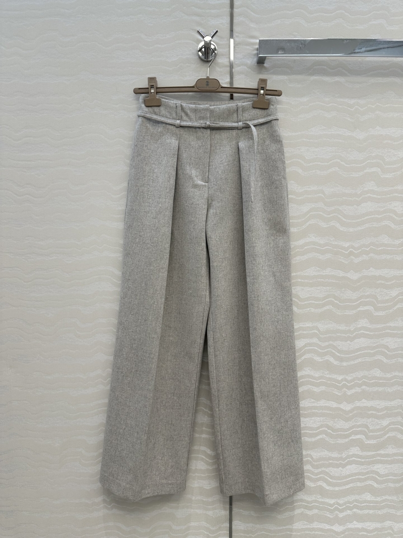 Brunello Cucinelli Exclusive High-End Wool-Blend Wide-Leg Trousers in Light Gray