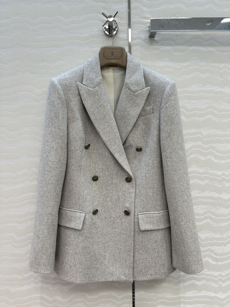 Brunello Cucinelli Exclusive Double-Breasted Wool-Cashmere Blazer in Light Gray