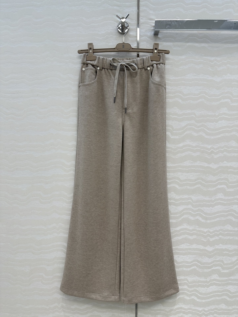 Brunello Cucinelli Exclusive Italian High-Luxury Wide-Leg Relaxed-Fit Pants in Soft Greige