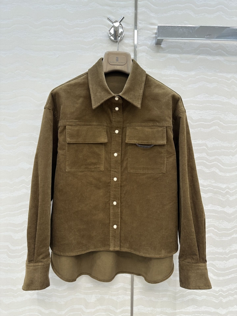 Brunello Cucinelli Corduroy Shirt Jacket: Timeless Caramel Brown, 3D Tailored Fit & Asymmetrical Hem